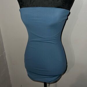 Blue mini bodycon dress. White fox. Size XS